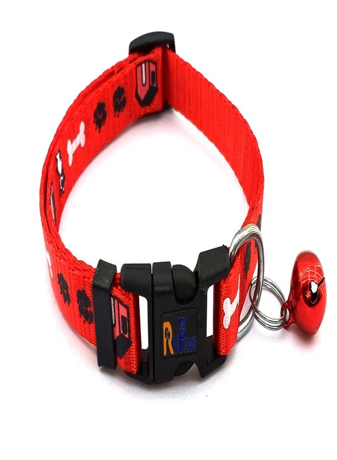 Pups&Pets طقم طوق وحزام ومقود من النايلون مطبوع عليه شكل مخلب/عظمة من Pups&Pets، مقاس 15 مم، مع مشبك سريع الفتح وقابل للتعديل، وحزام رقبة يسمح بالتهوية، مثالي للجراء والكلاب والقطط - أحمر - Image 2